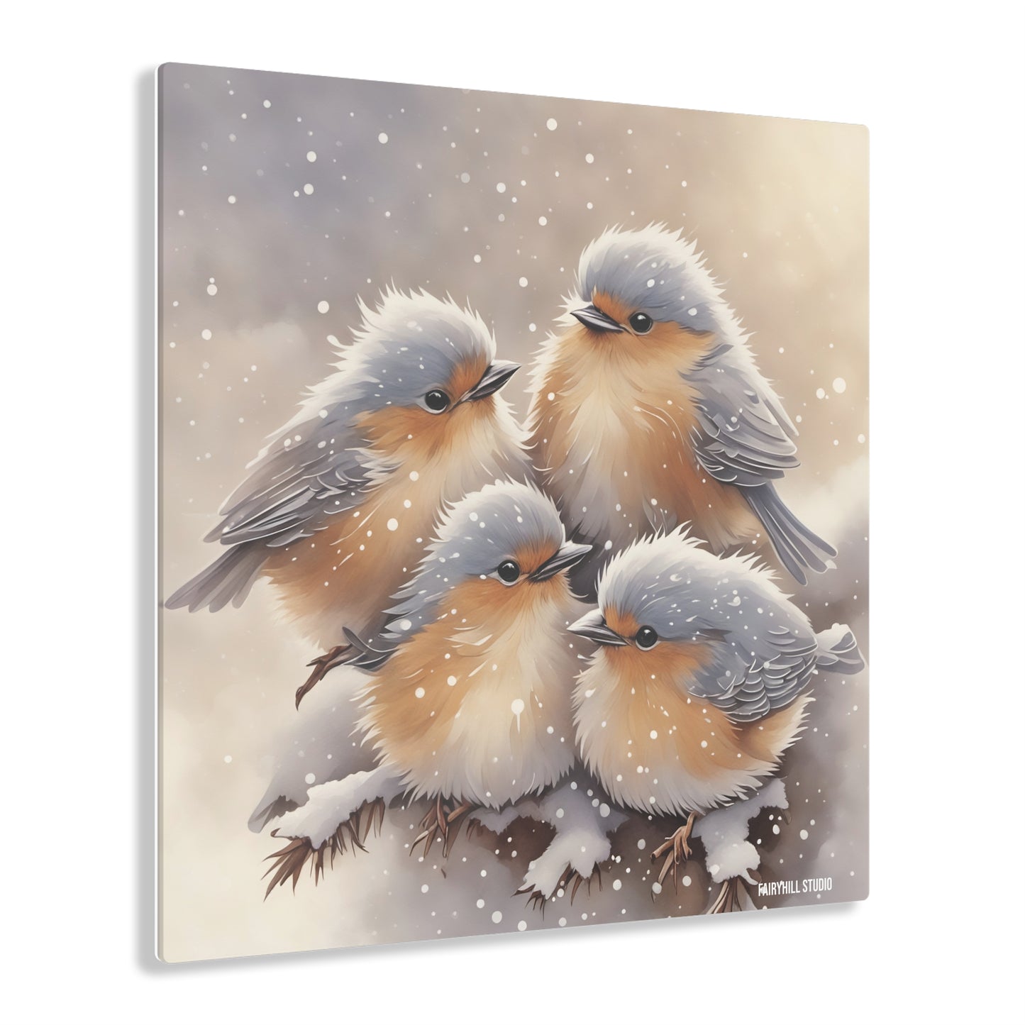 Birds in winter snow Inspirational Art Acrylic Print -