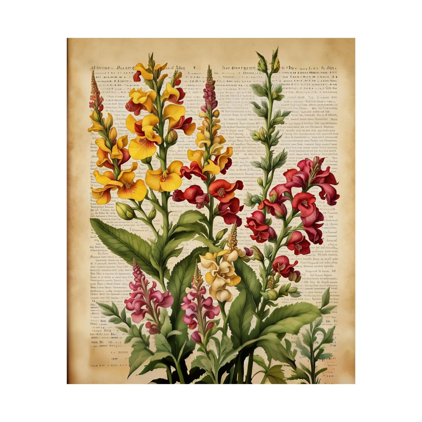 Botanical Vertical Posters - Vintage Antirrhinum Snapdragons