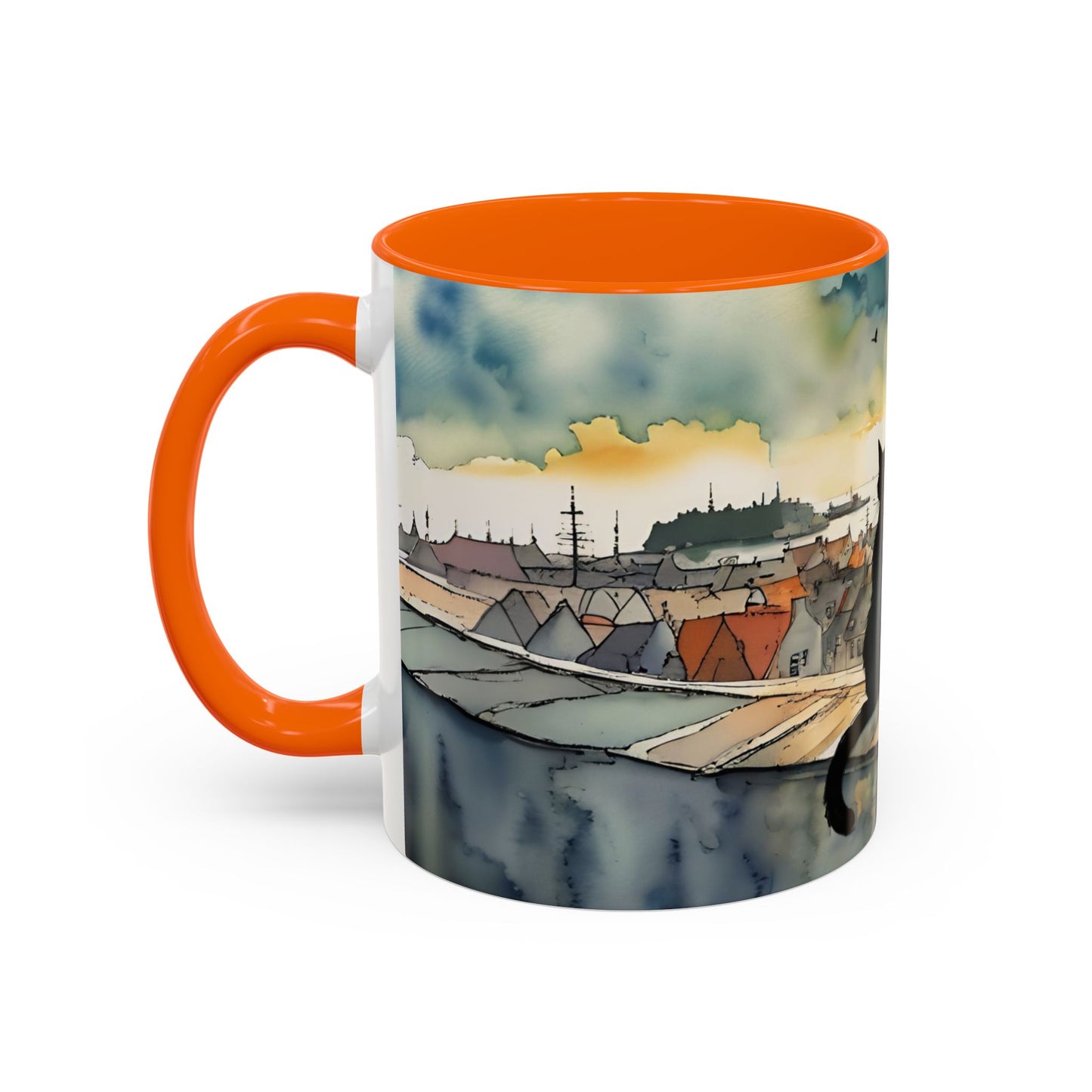 Black cat on a roof top Art-Themed Coffee Mug - 11 & 15oz Accent Mug for Musroom  Fsiry Lovers