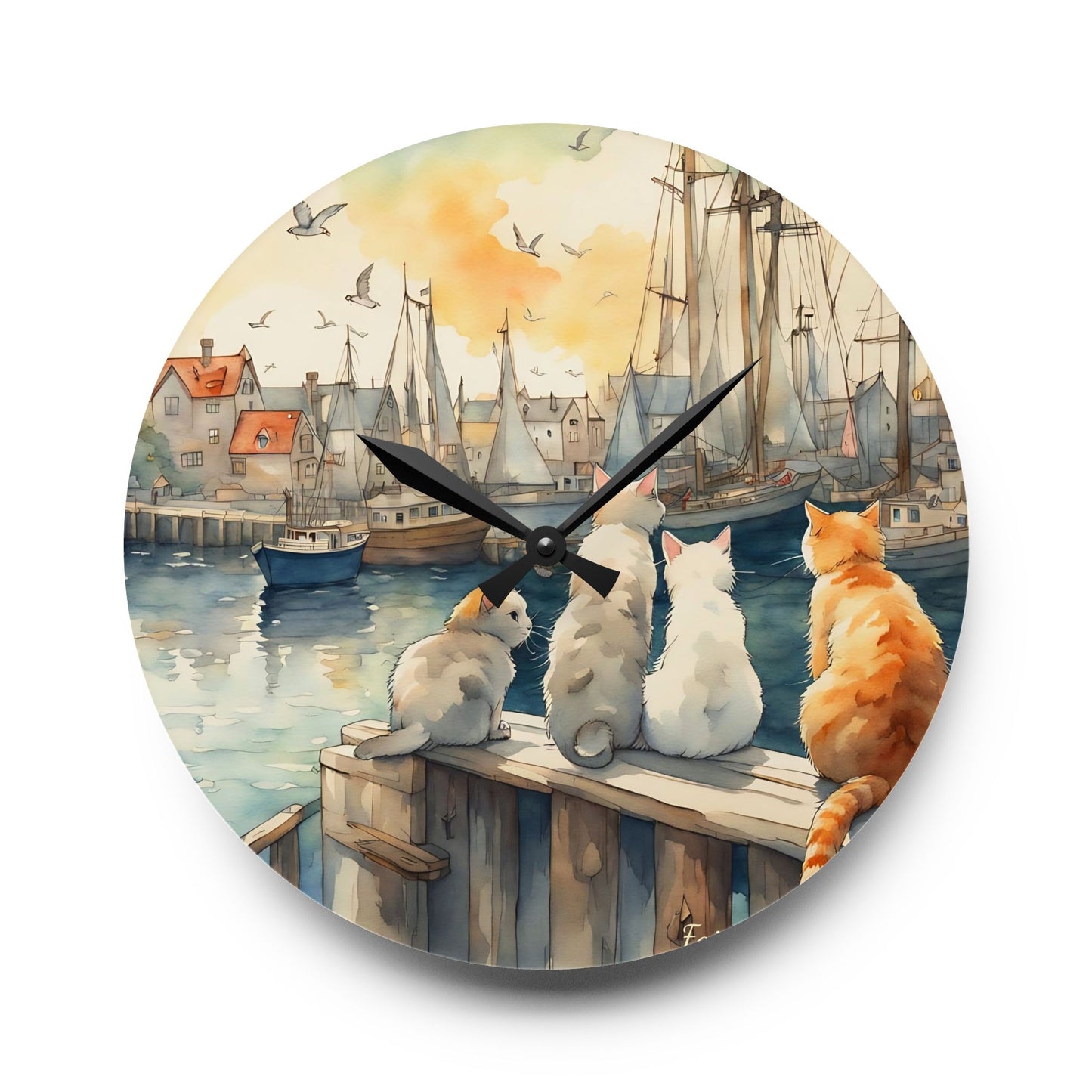 Cats And The City - by Fairyhill Studio Wall clock Gift Acrylic Wall Clock