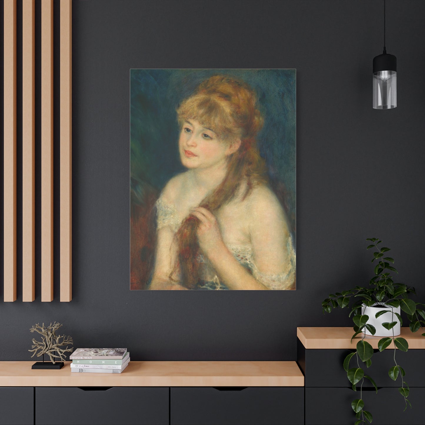 Canvas Art - Young Woman Braiding Her Hair by Auguste Renoir, 1876 , Stretched Matte 1 25"