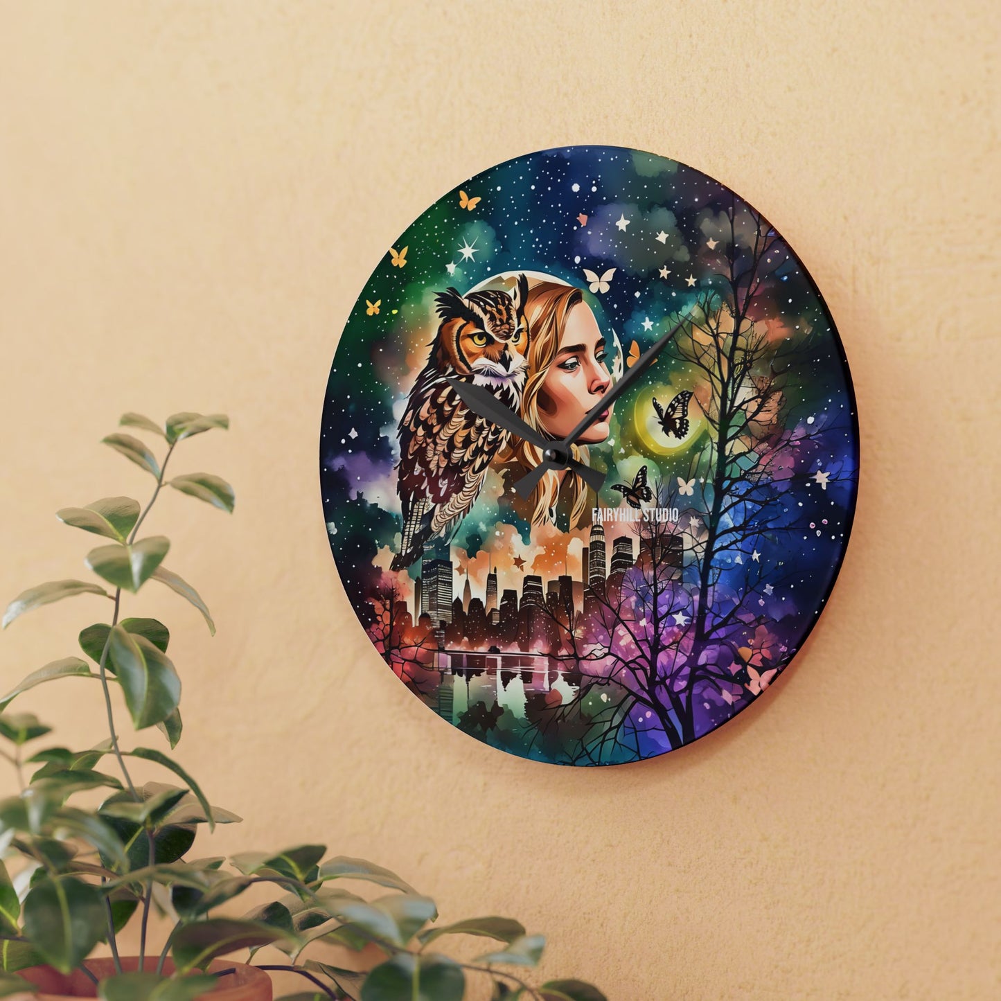 Acrylic Wall Clock -Owl Flaco Newyork/Art