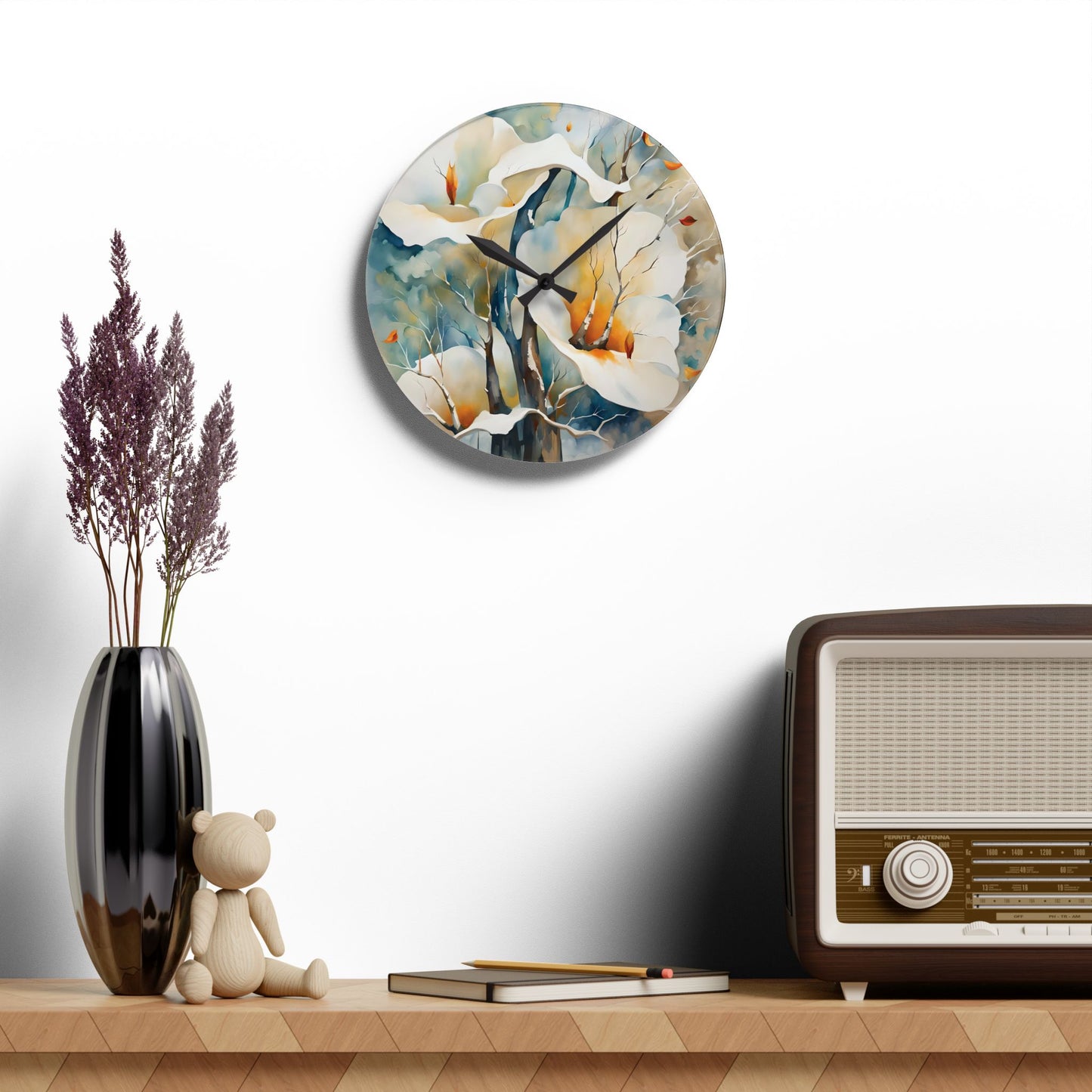 Acrylic Wall Clock - White Calla Lilies Watercolor Art