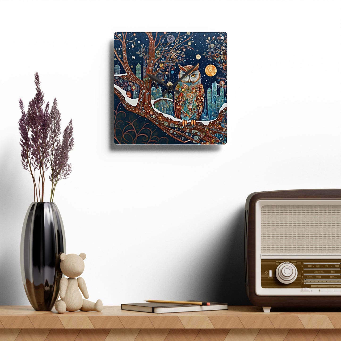 Winter Snow Owl Acrylic Wall Clock