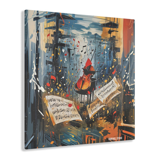 Acrylic Print - Christmas Violin Music City Winter Holiday Art