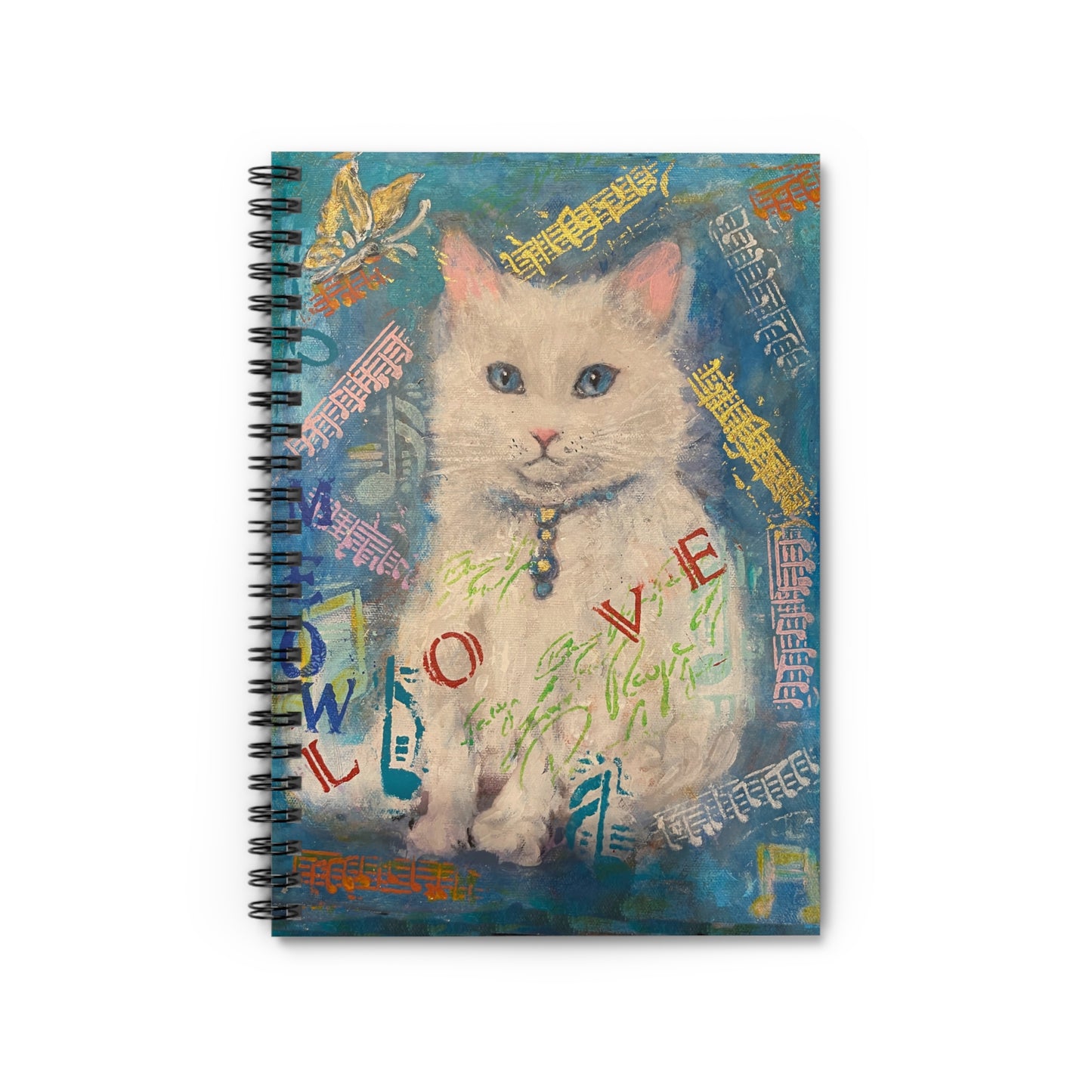 Ruled Line Spiral Notebook - White Cat with Blue Eyes