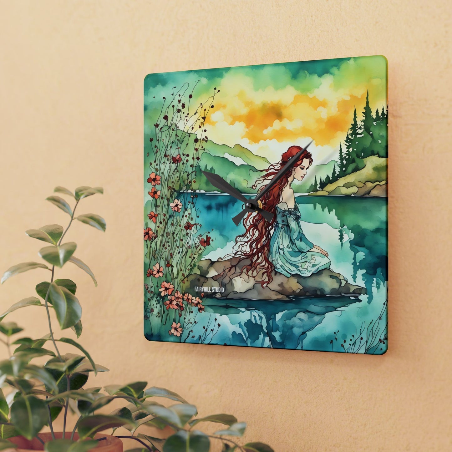 Acrylic Wall Clock - Water Fairy Watercolor Art Decor