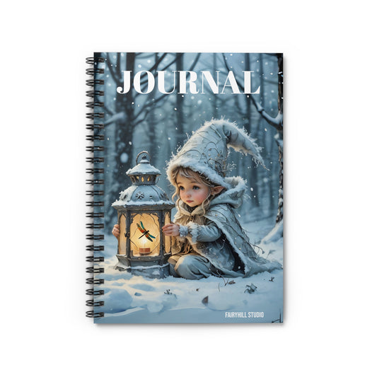 Notebook - Cute Elf with Dragonfly Lantern Winter Snow Magical Holiday Art