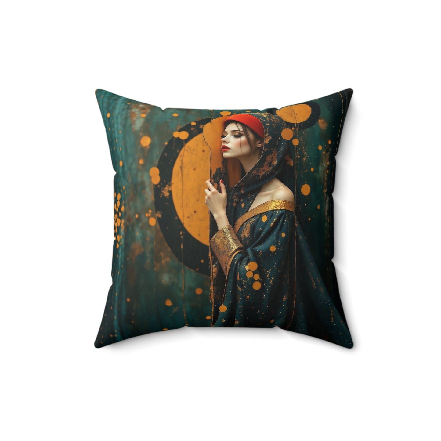 Aurora of the Golden Veil pillow l  Square Pillow - by Fairyhill Studio