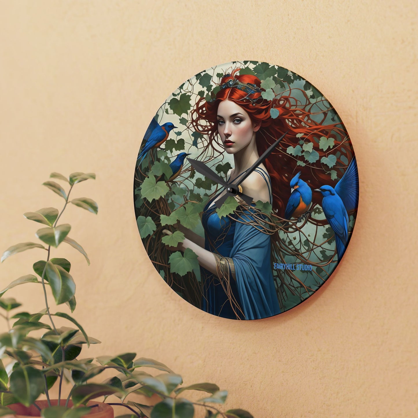 Wall Clock - Beauty with Blue Birds in Tropical Forest