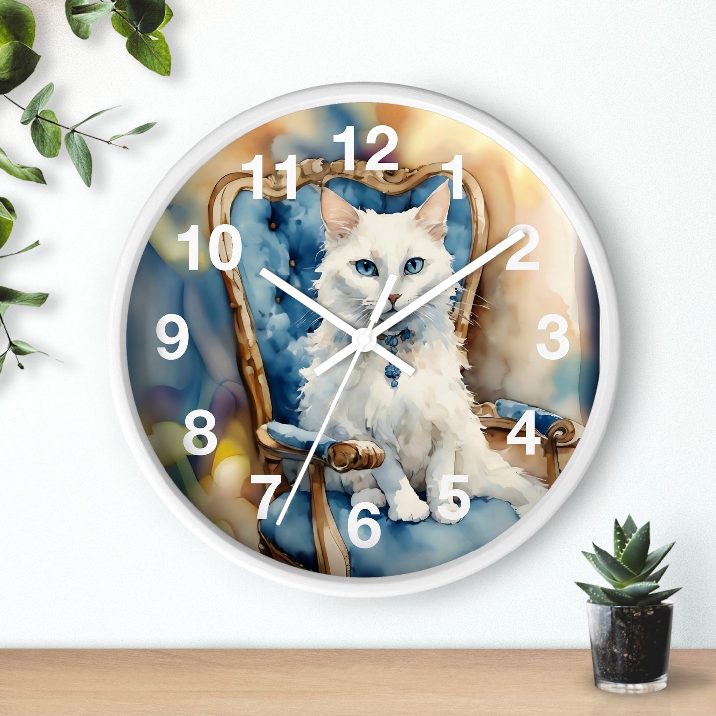 White Cat Lovers Wall Clock