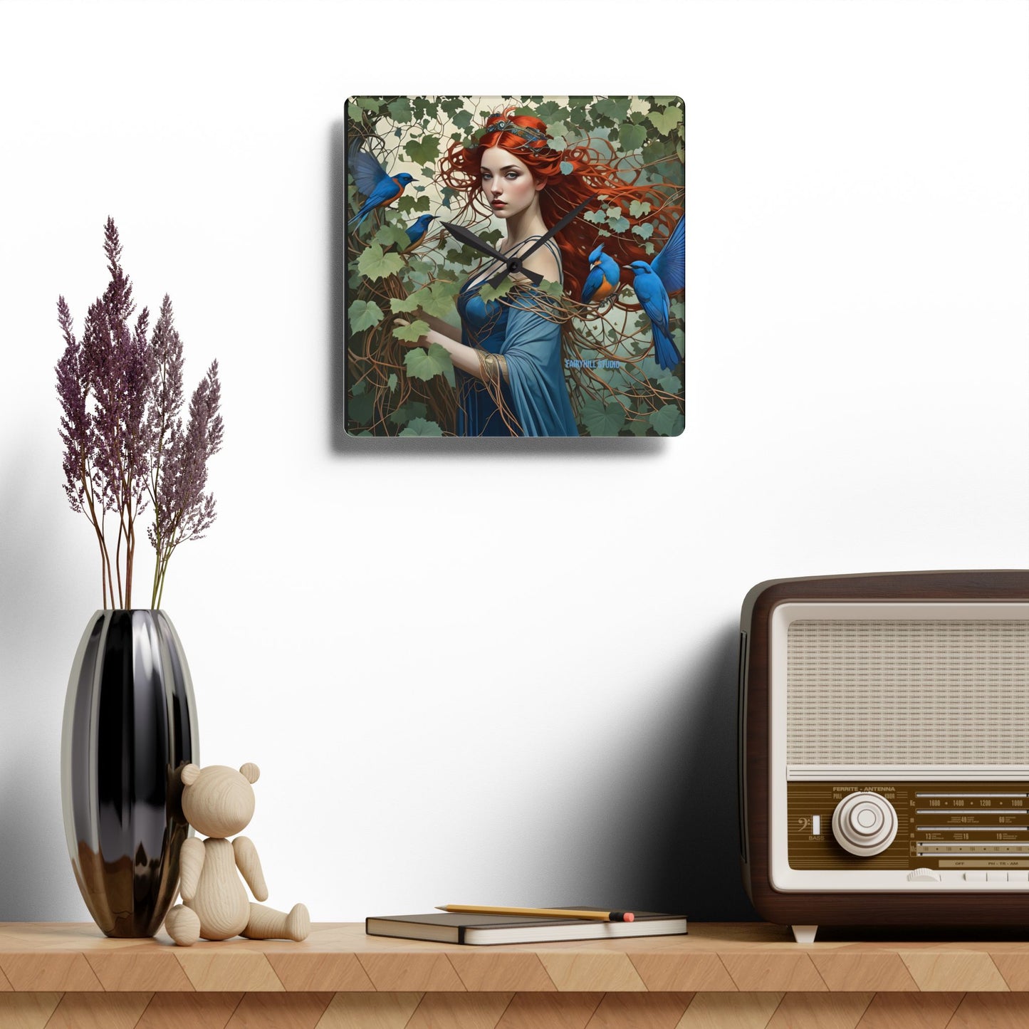 Wall Clock - Beauty with Blue Birds in Tropical Forest