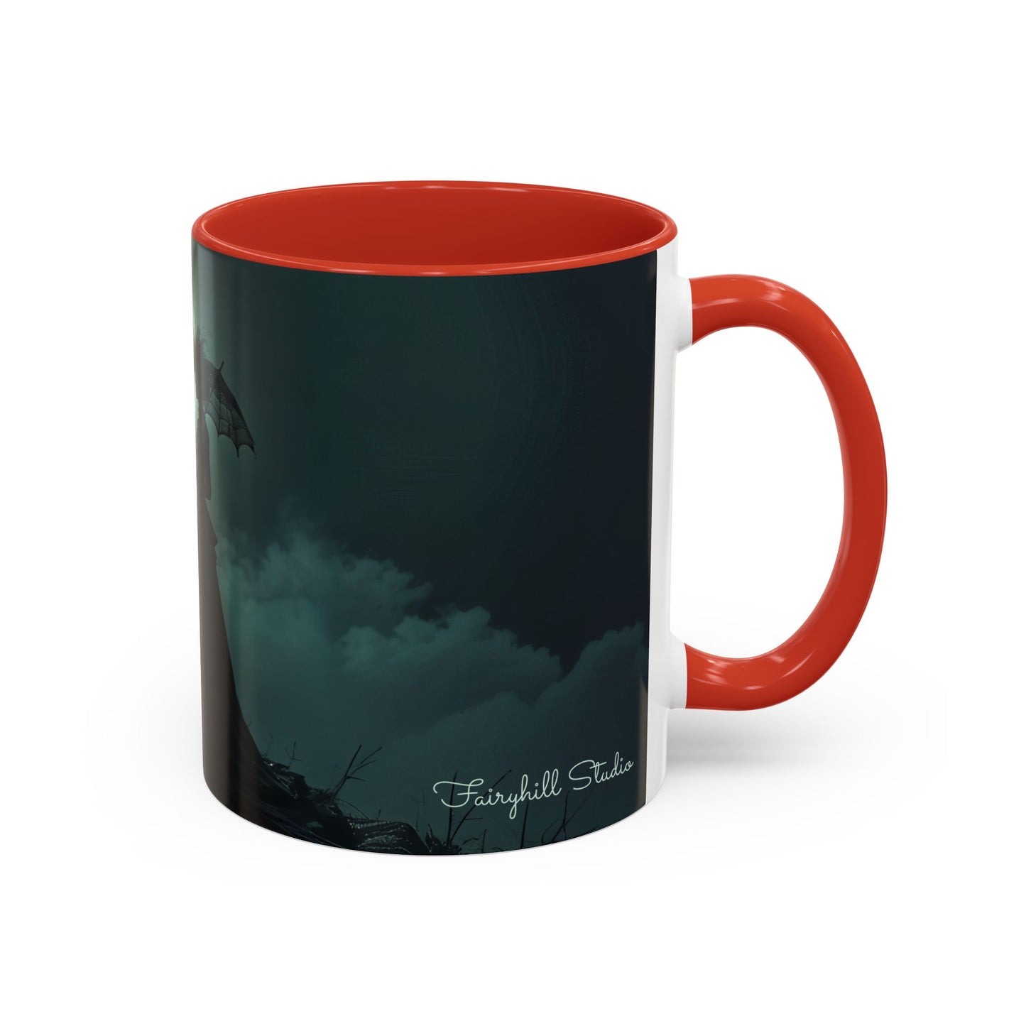 Coffee Mug - Victorian Woman with Umbrella Full Moon Art by fairyhill Studio