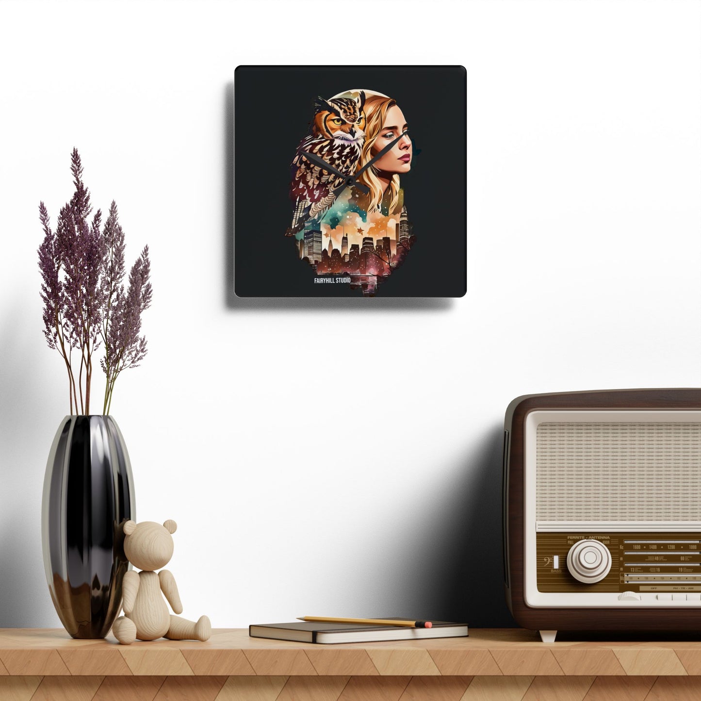 Acrylic Wall Clock -Owl Flaco Newyork Memory of Flaco/Art
