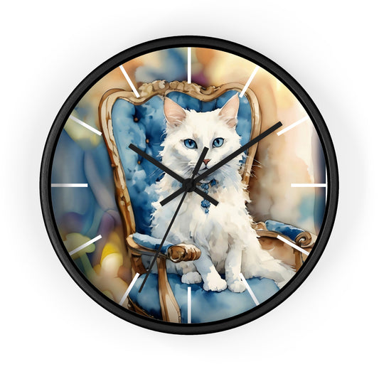 Fairy Hill Studio" White cat "  Wall Clock