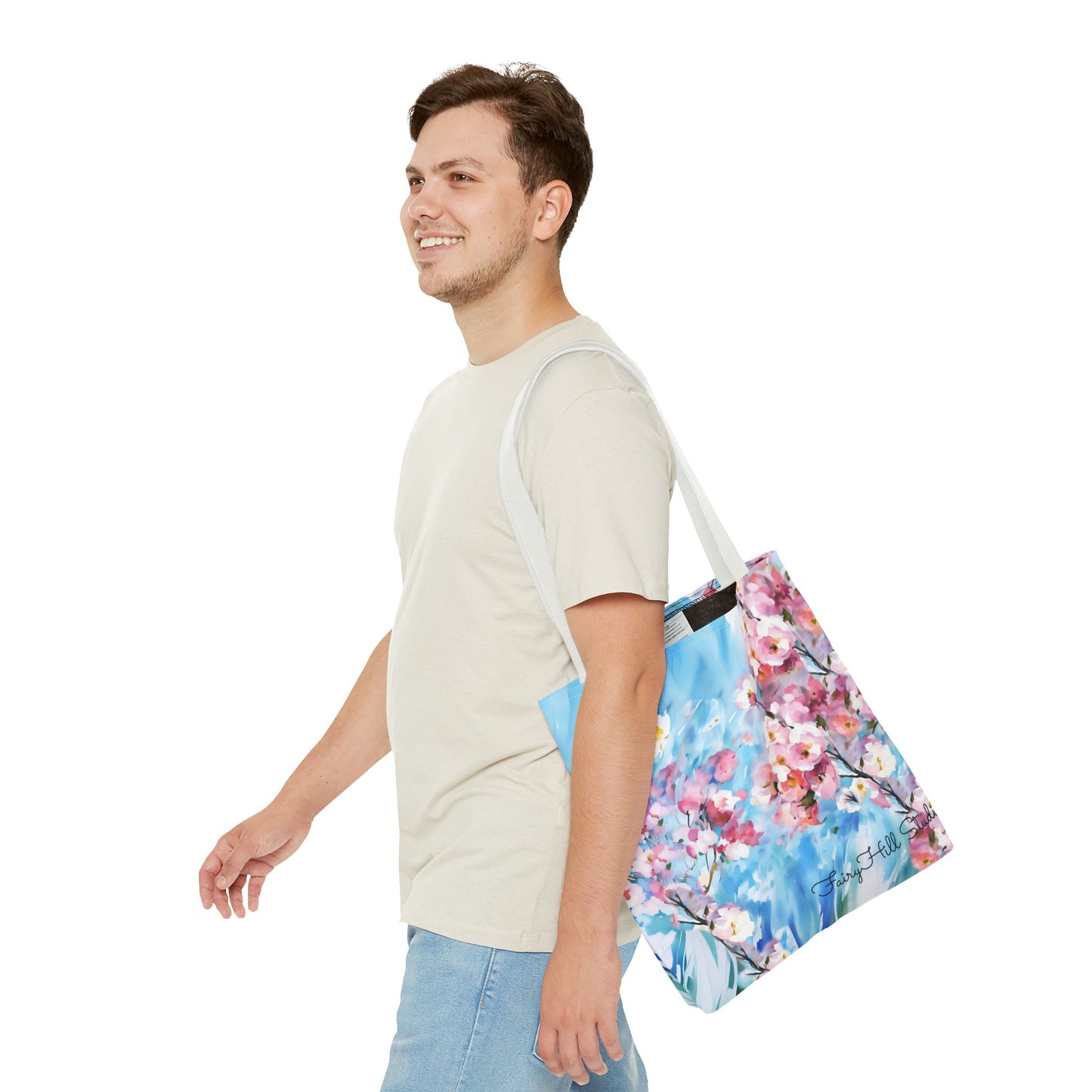Canvas Tote Bag with Floral Cherry Blossom Design