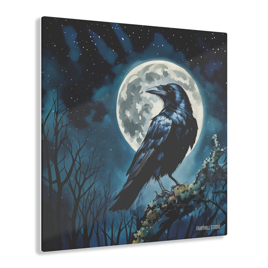 Raven in the Moonlight  Inspirational  Art Acrylic Print - Embrace Your Fairy Muse