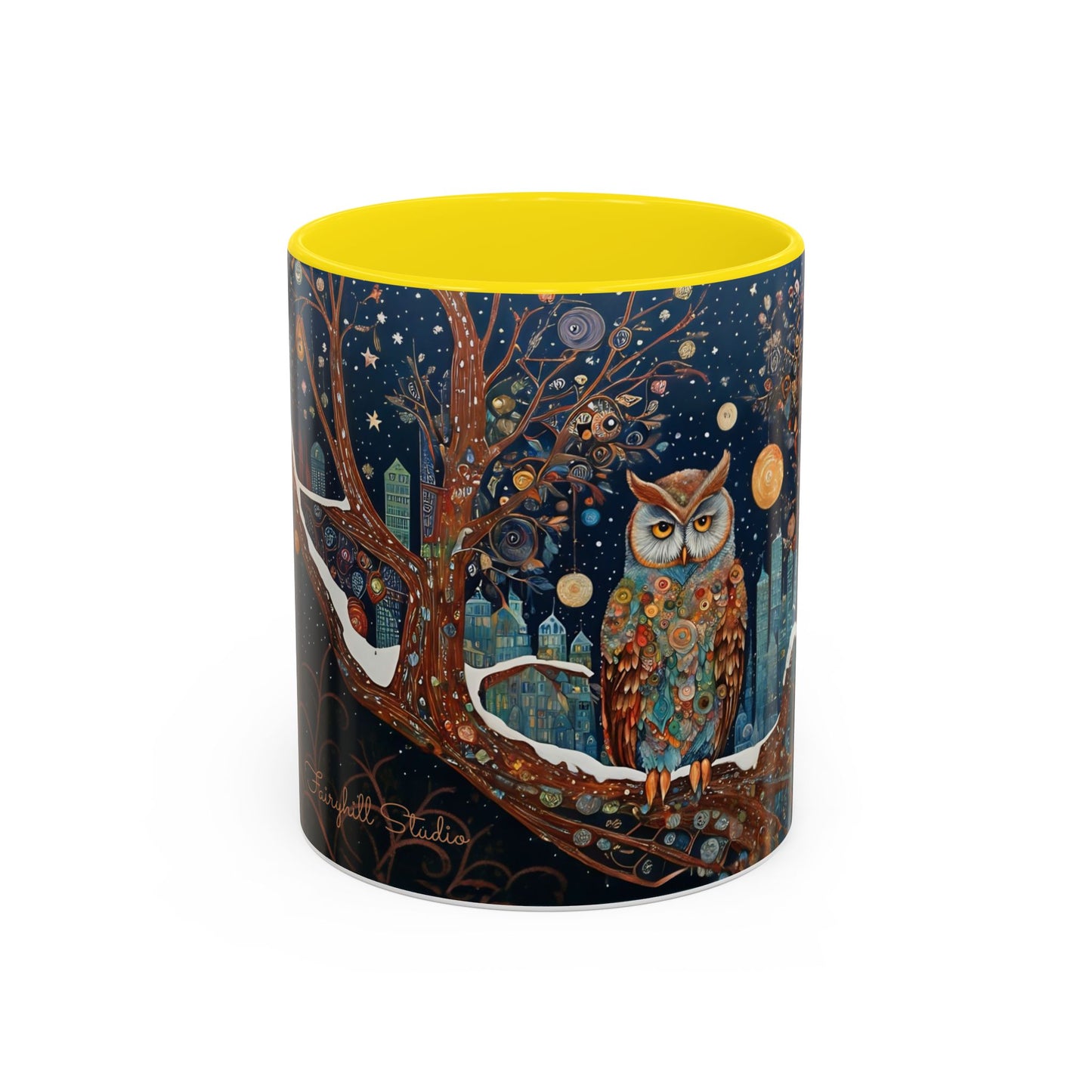 Accent Boho Style Night Owl Mug on a Snowy New York Night Coffee Mug (11, 15oz)