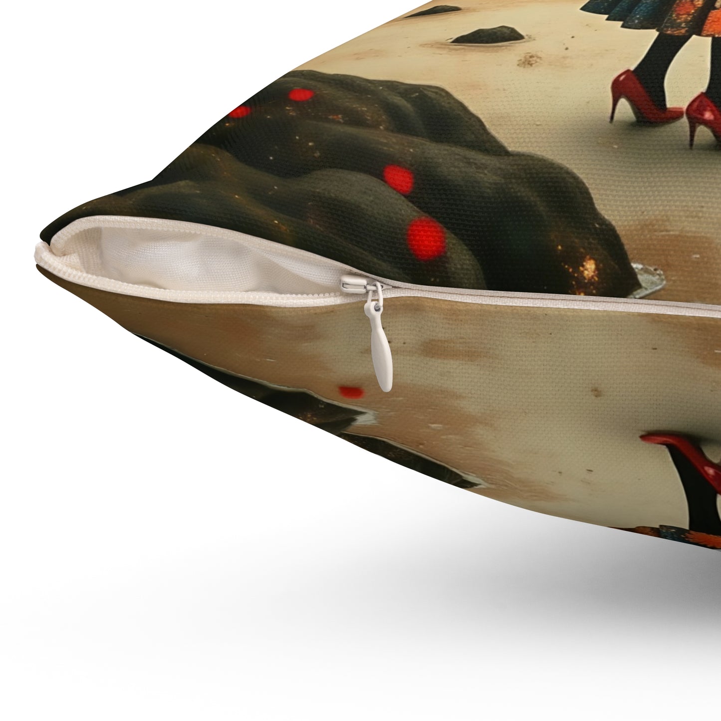 Moonlight girl with red hat Square Pillow - by Fairyhill Studio
