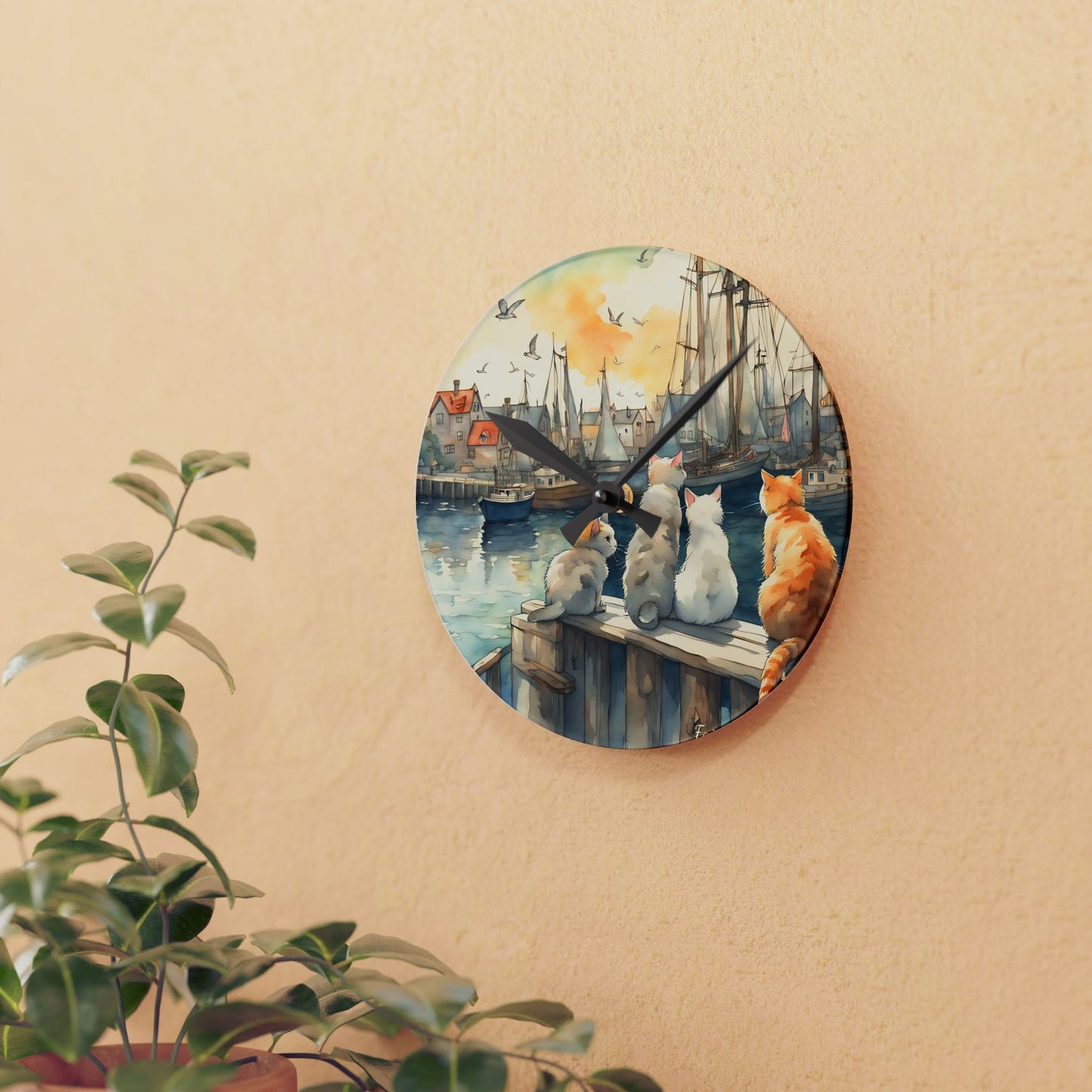 Cats And The City  - by Fairyhill Studio  Wall clock  Gift   Acrylic Wall Clock