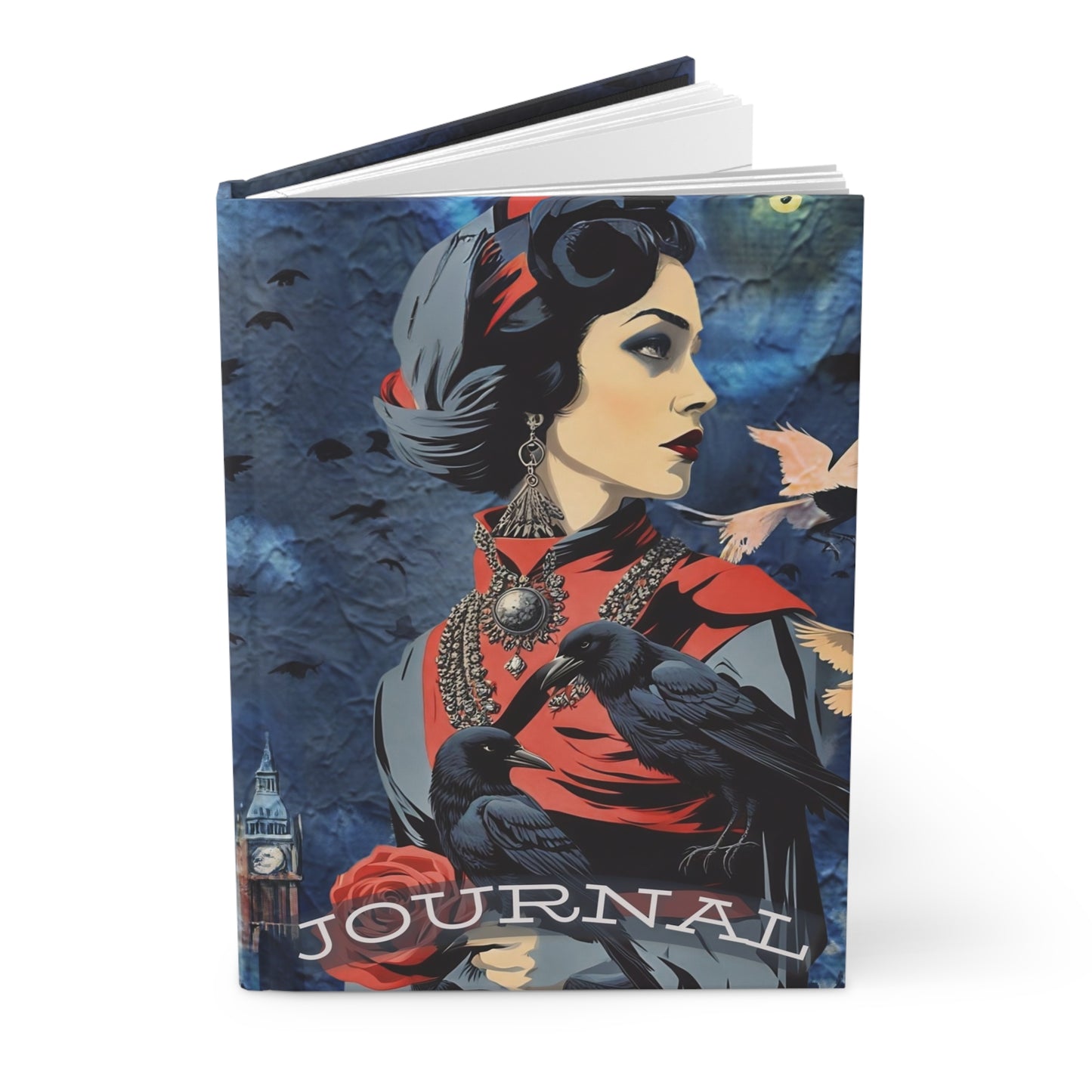 Hardcover Journal Matte -Vintage Model with a red Rose waiting Journal