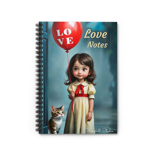 Spiral Notebook - Cute Girl with Love Balloon and Cat