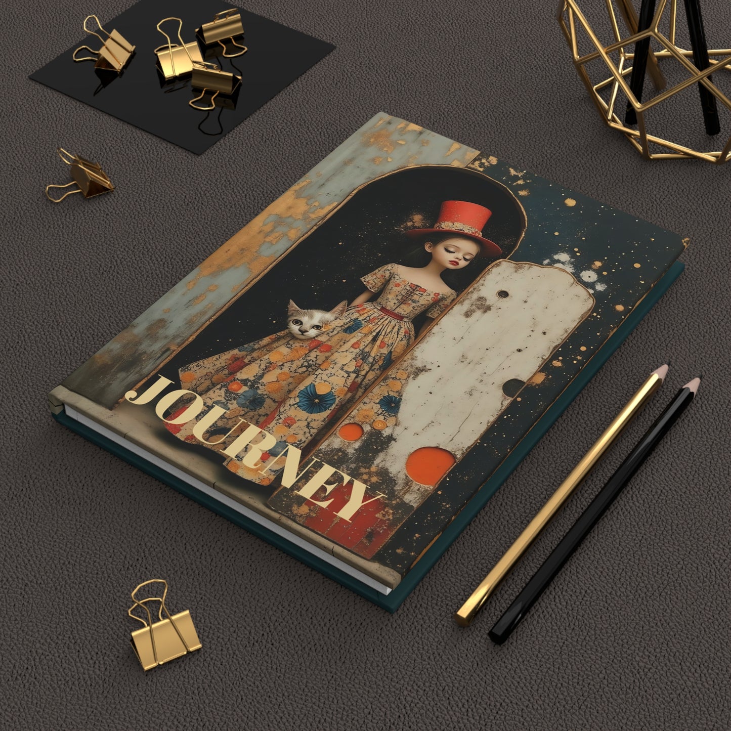 The Cat, the Hat, and the Looking Glass spiral Journal hard Cover ,Notebook gift art Matte