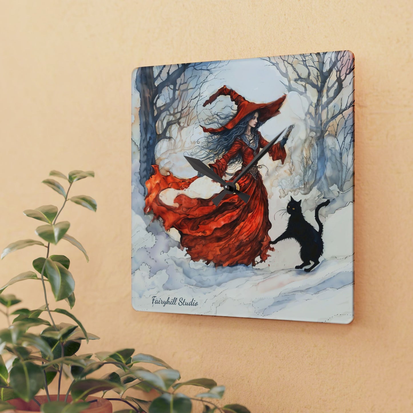 Crimson snow witch - by Fairyhill Studio  Wall clock  Gift   Acrylic Wall Clock