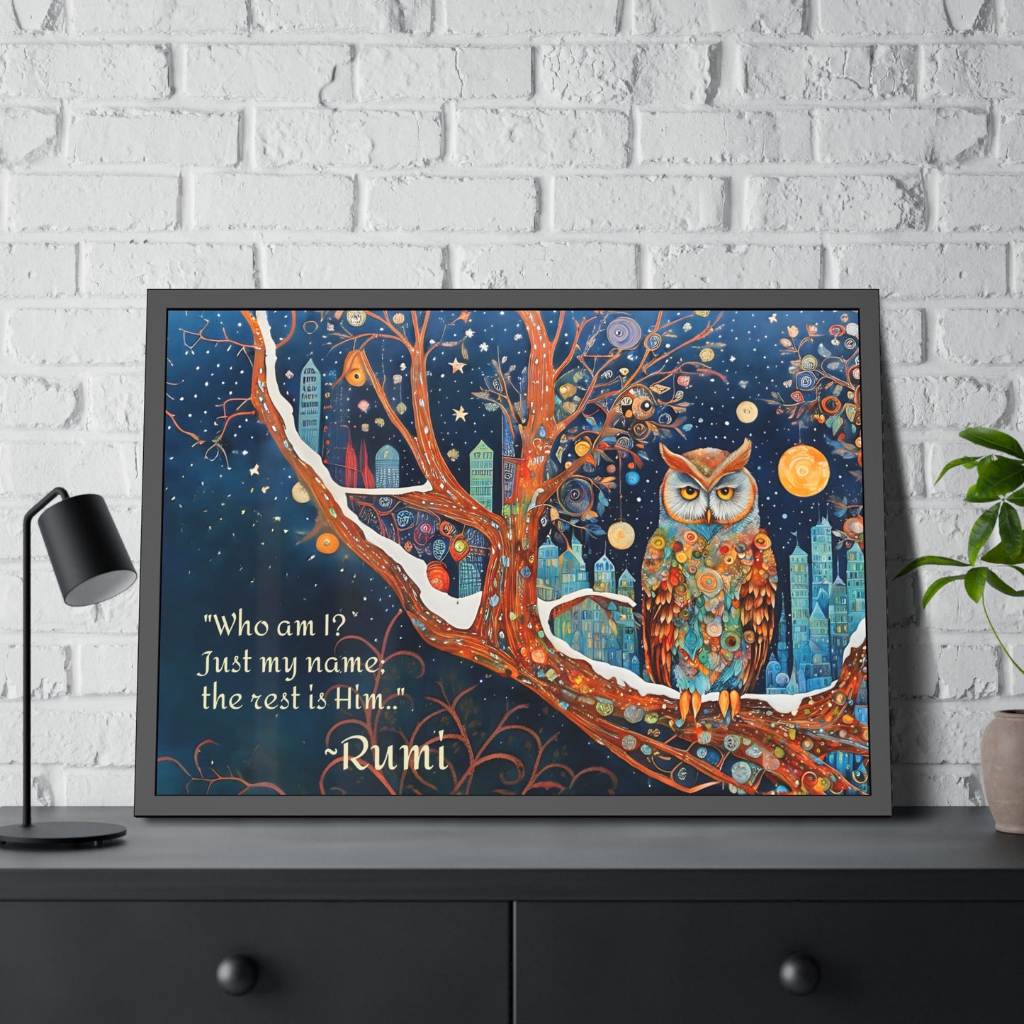 Framed Owl Rumi quote spiritual Owl Poster art by Fairyhill Studio