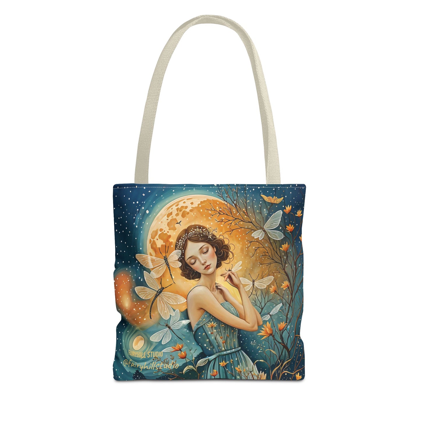 Tote Bag Girl with Dragonflies Art by Fairyhill Studio