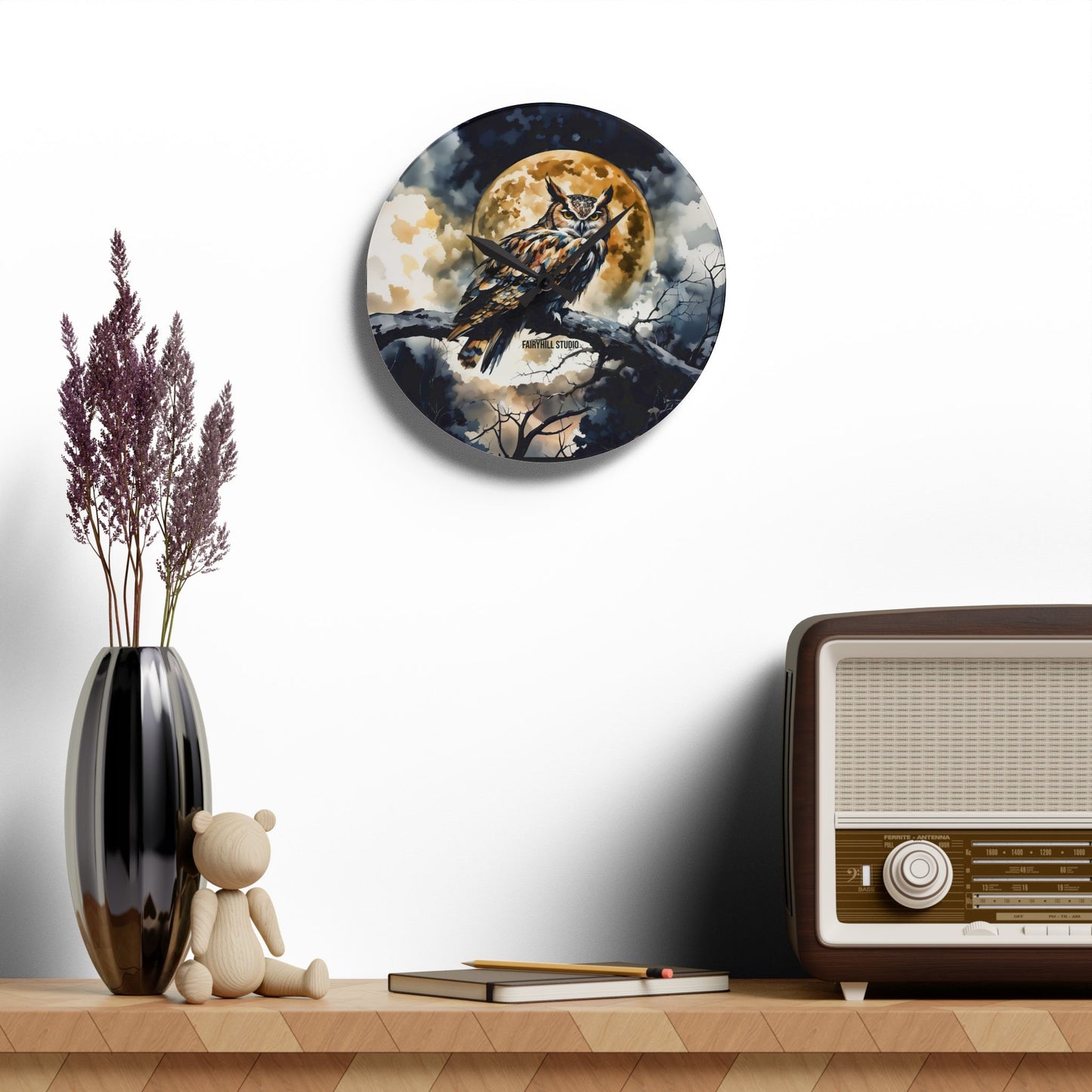 Acrylic Wall Clock Midnight Owl /Art