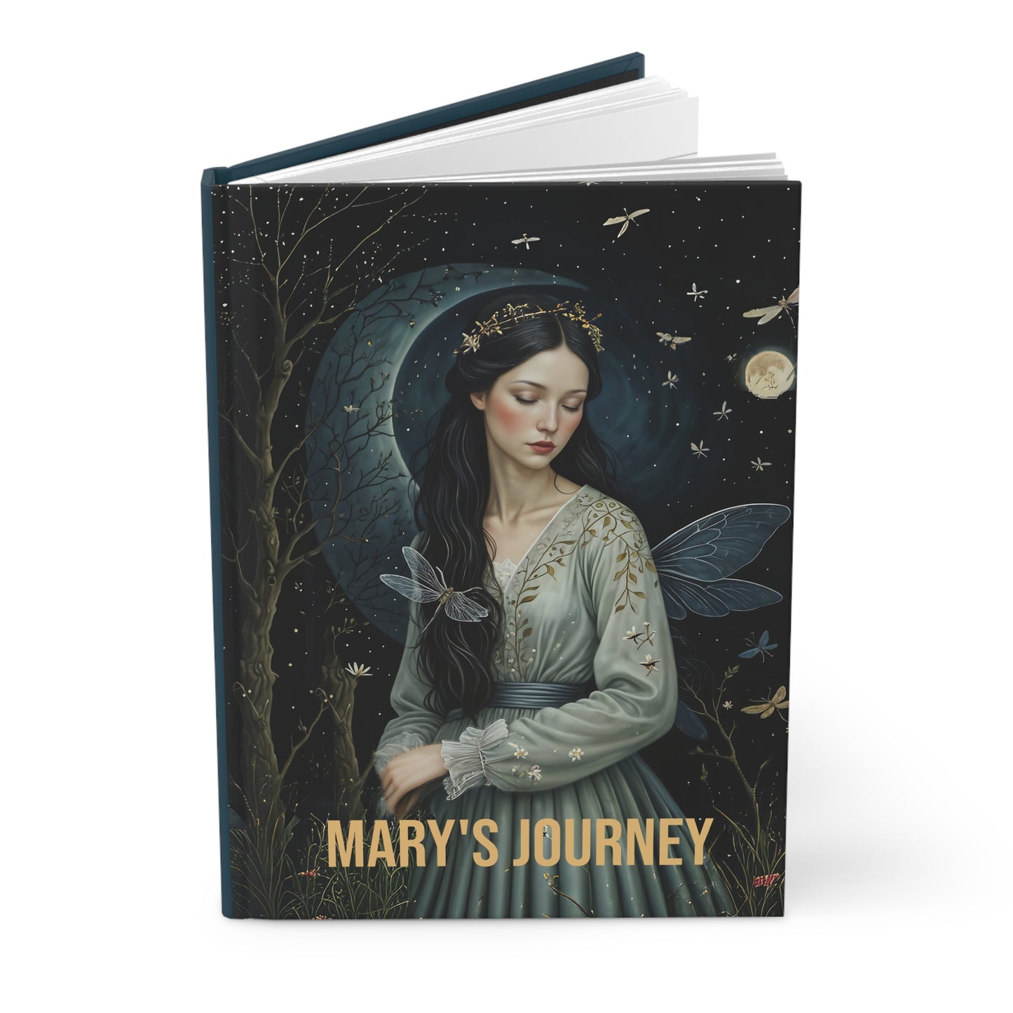 Custom Hardcover Journal Matte with Long Hair Girl and Dragonfly Art by Fairyhill Studio