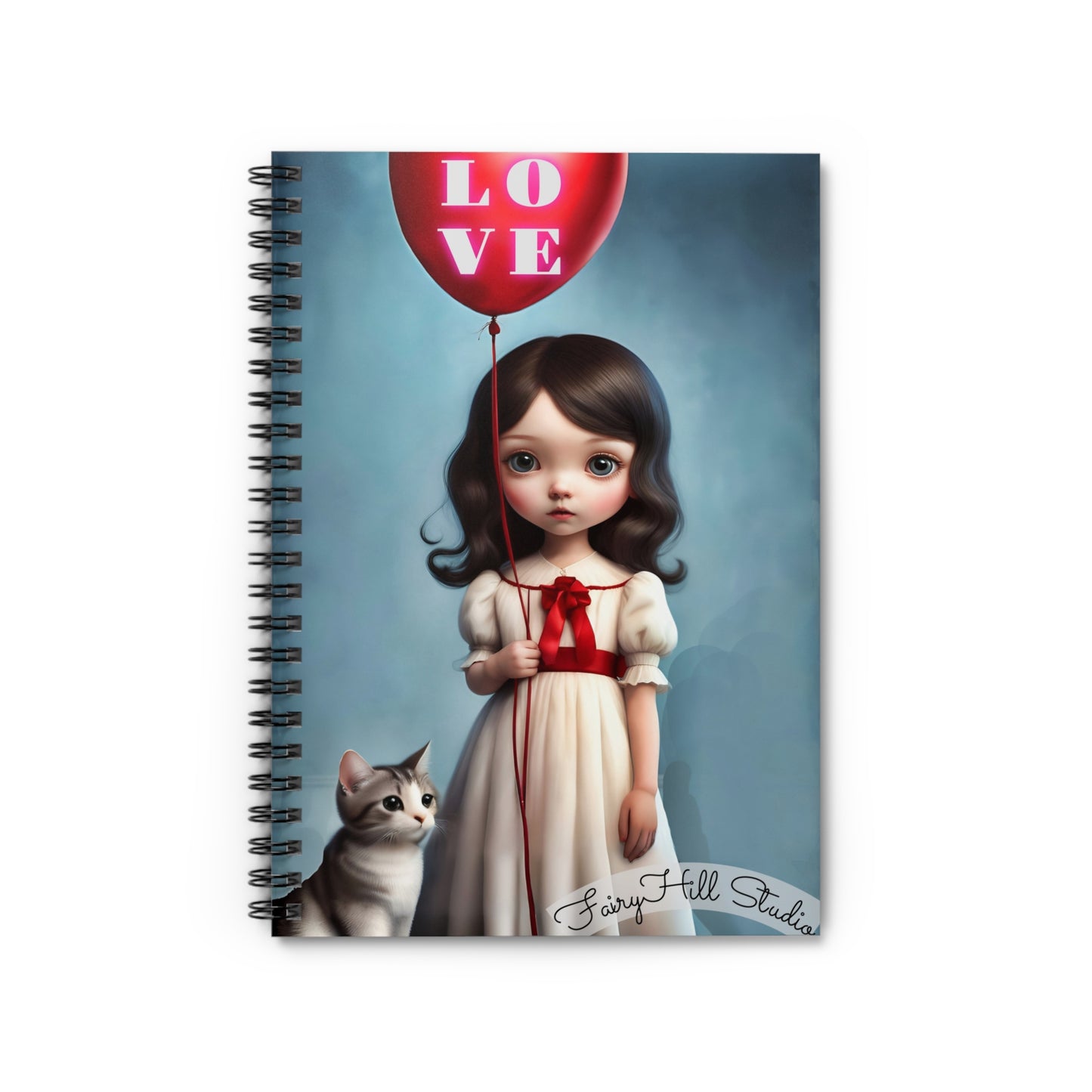Girl with Red Balloon Spiral Notebook Ruled Line Journal