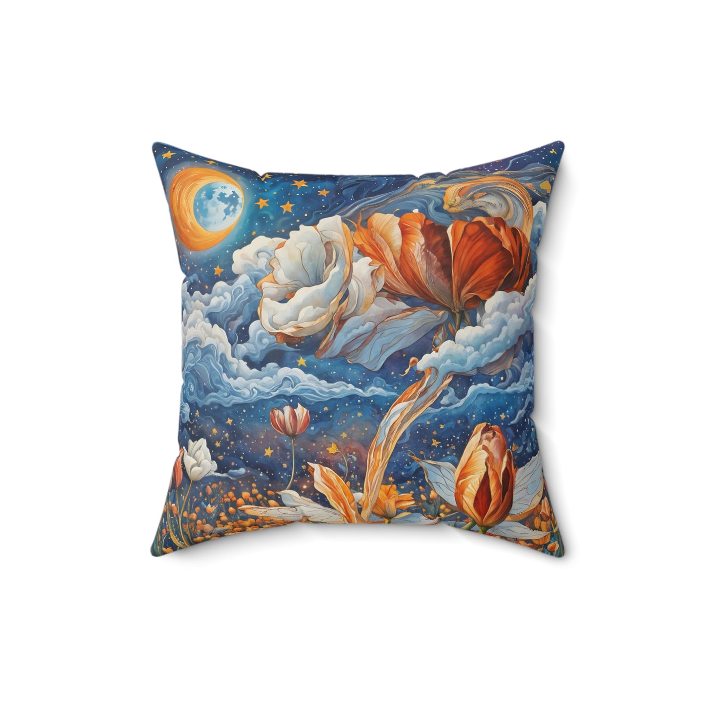 Celestial Tulips Square Pillow - by Fairyhill Studio