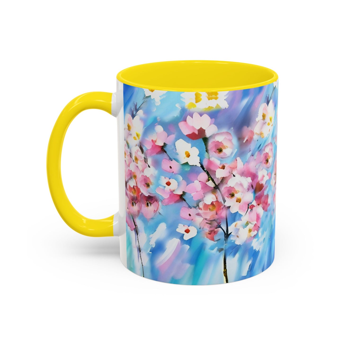 Coffee Mug - Floral Cherry Blossoms Canvas on Blue Sky Background