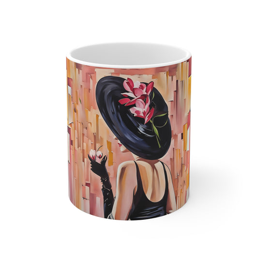 Mug: Elegant Model with Margarita Glass in Pink and Black Tones