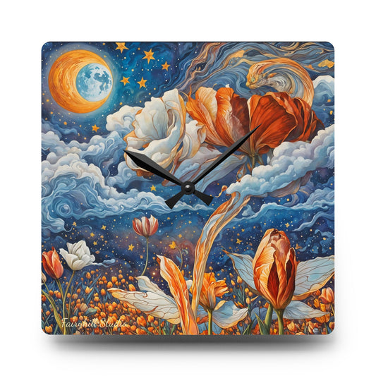 Celestial Tulips  Mindfulness   Acrylic Wall Clock