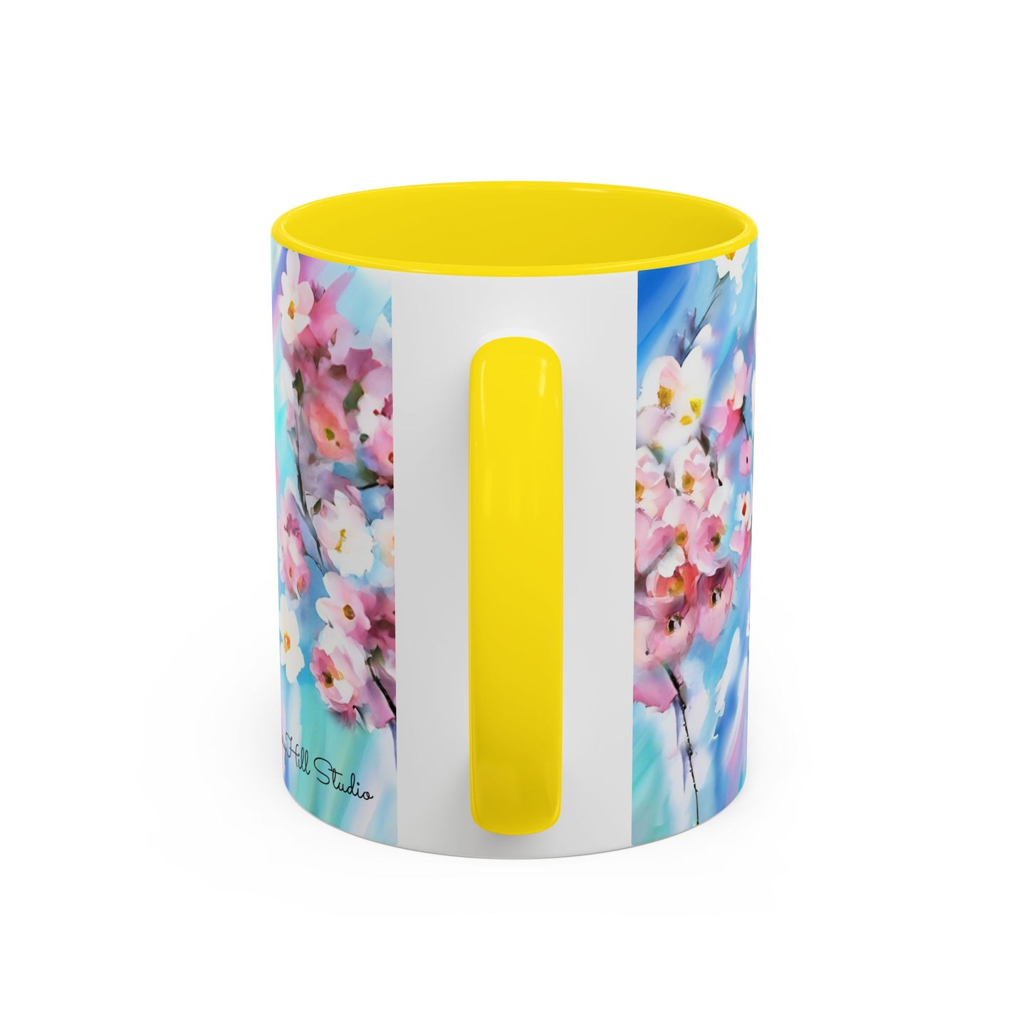 Coffee Mug - Floral Cherry Blossoms Canvas on Blue Sky Background