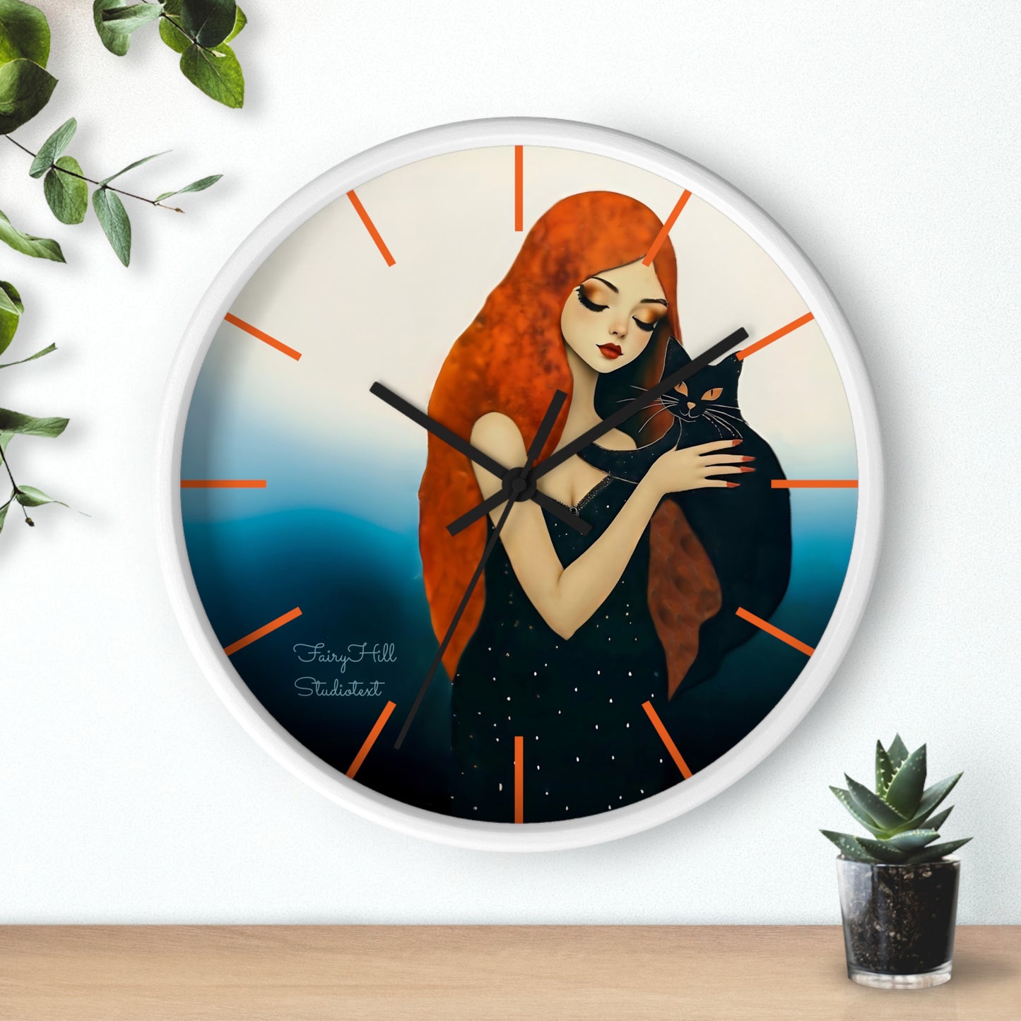 Whimsical Cat Embrace Wall Clock, Boho Home Decor, Cat Lover Gift, Cozy Living Room Accessory, Unique Cat Artwork
