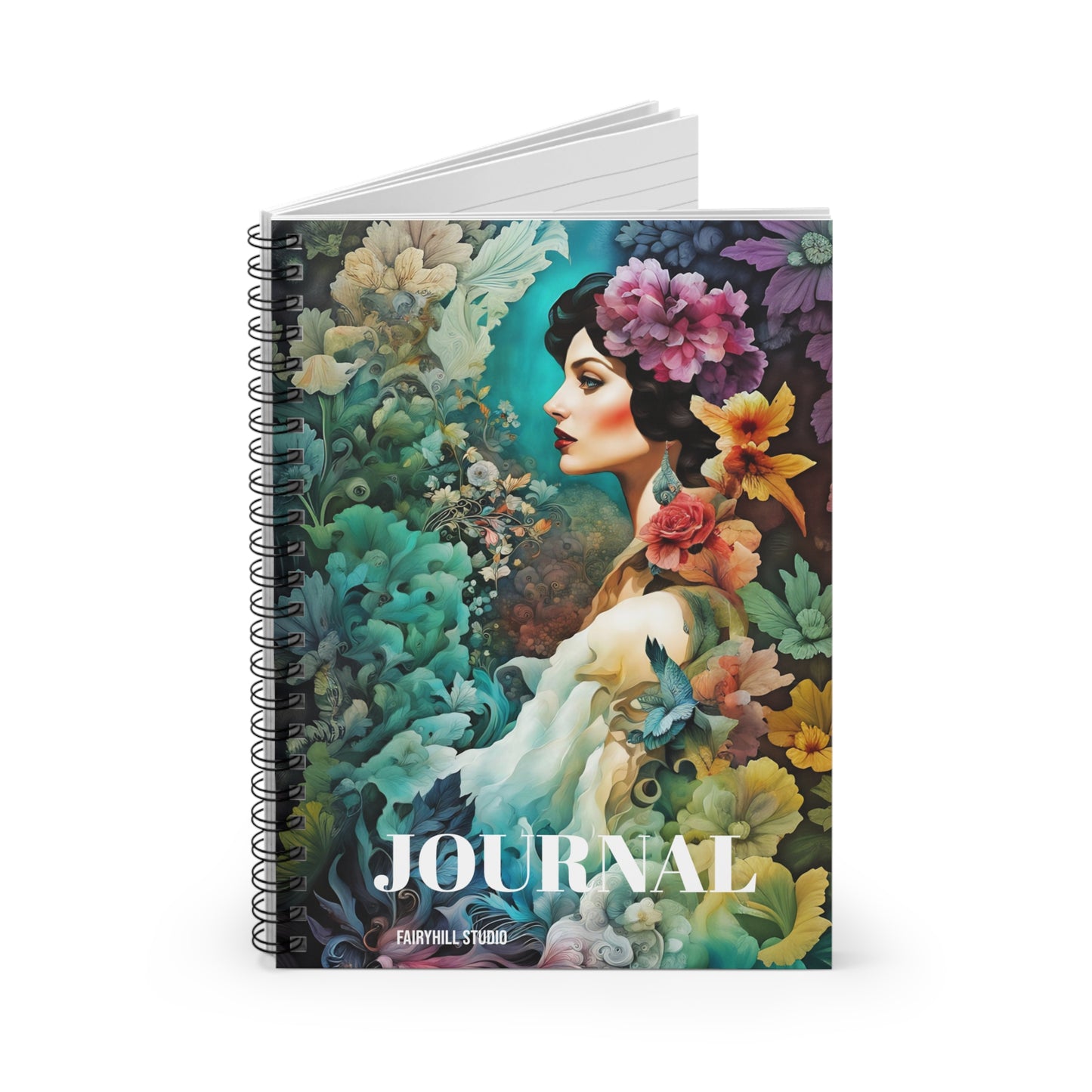 Spiral Notebook - Woman in Tropical Flowers Art
