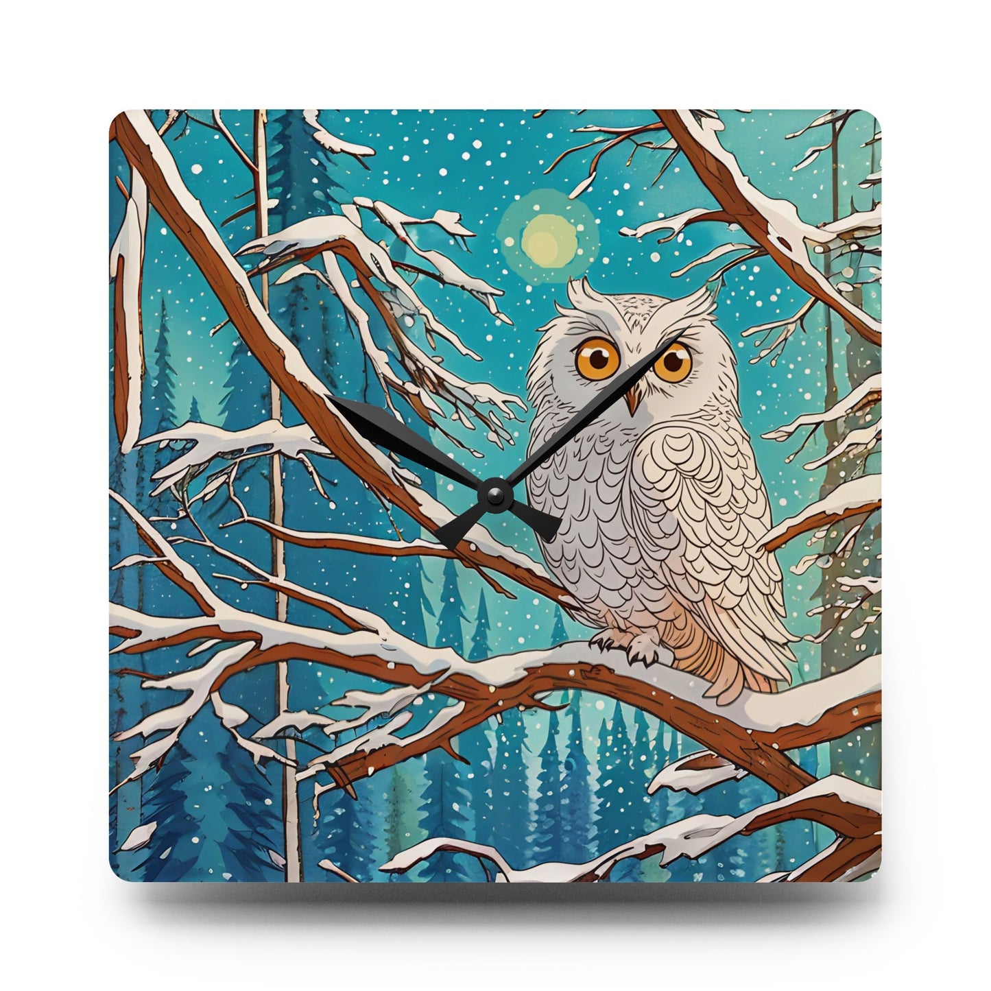 Wall Clock - Winter Snow Owl Design