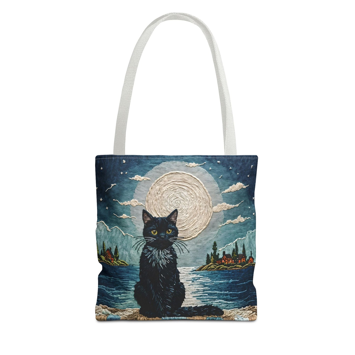 Embroidery Black Cat Tote Bag