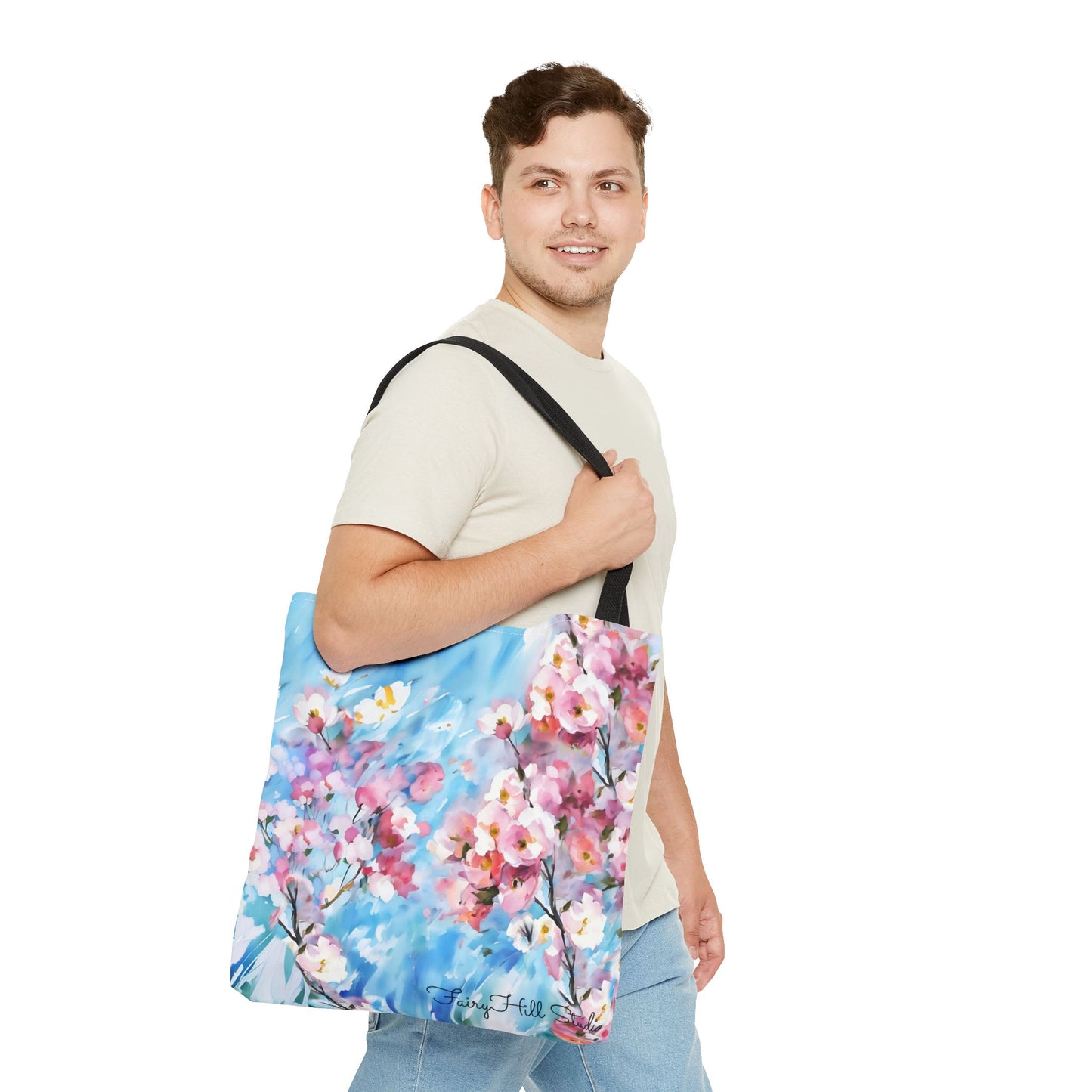 Canvas Tote Bag with Floral Cherry Blossom Design