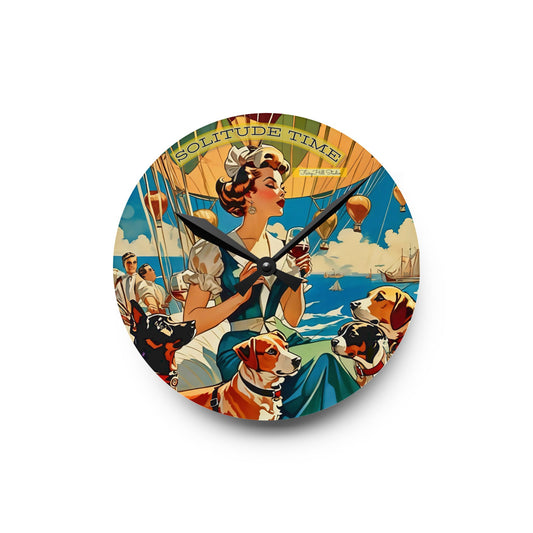 Wall Clock Vintage Nautical Art Woman and Dogs