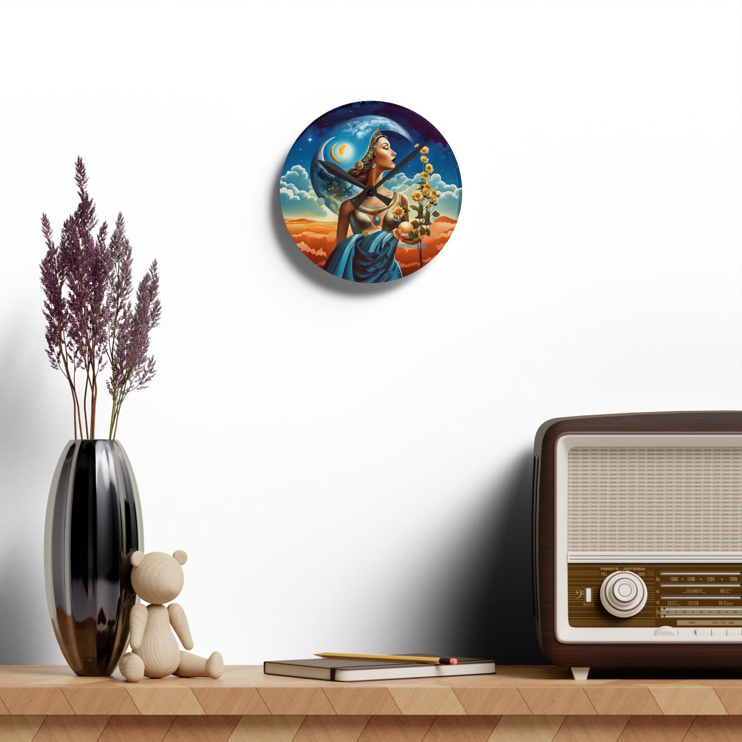 Acrylic Wall Clock Sun,Moon and Stars /Art