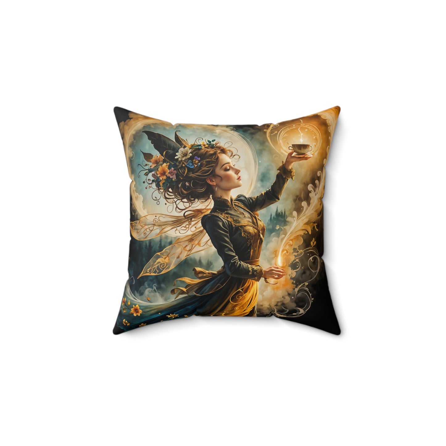 Square Pillow - Lovely Magical Fairy Holding a Candle Whimsical Art by Fairyhill Studio