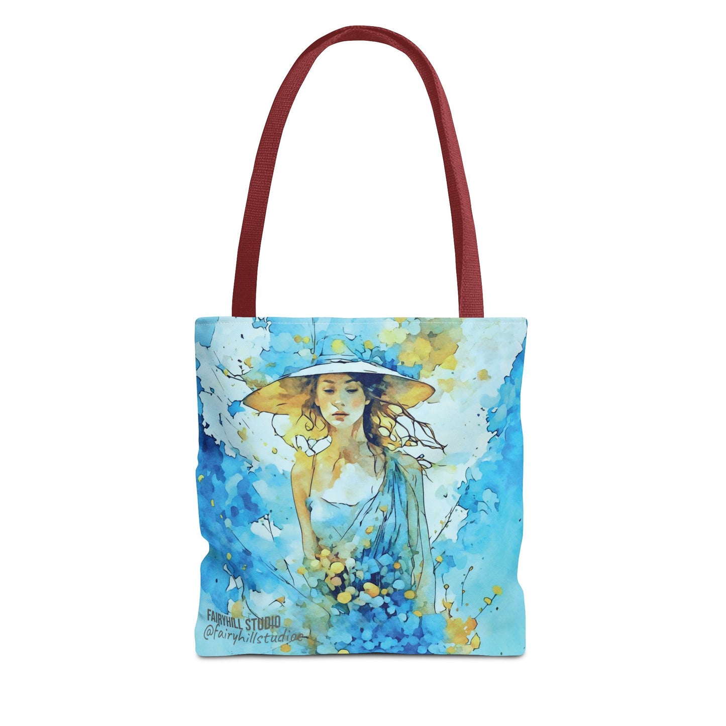 Tote Bag - Blue Summer Art Girl in Blue Dress and Hat