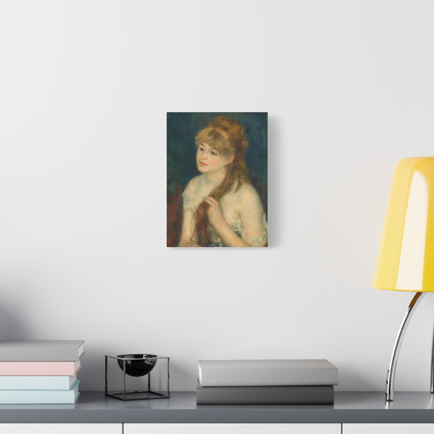Canvas Art - Young Woman Braiding Her Hair by Auguste Renoir, 1876 , Stretched Matte 1 25"