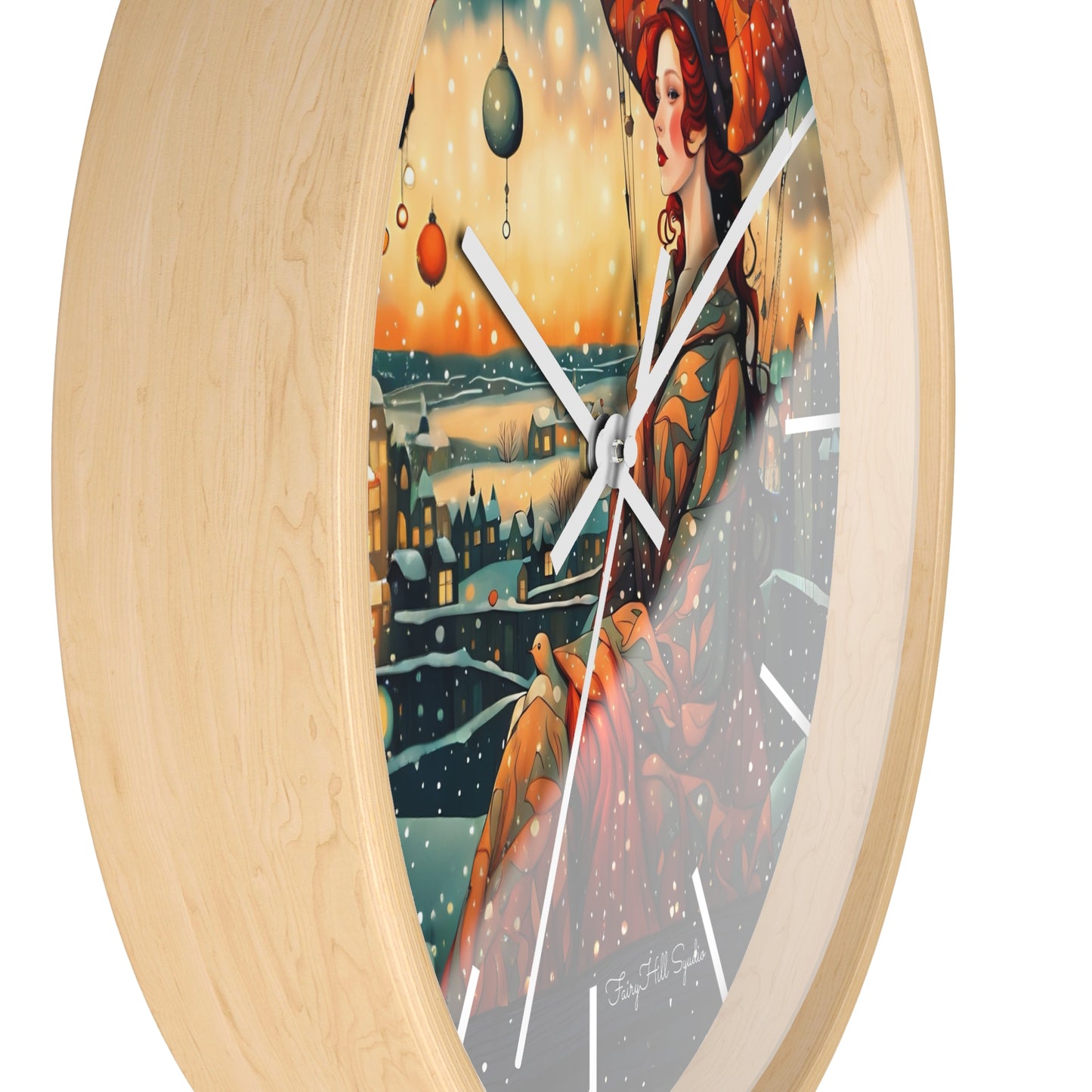 Whimsical City snow Wall Clock, Boho Home Decor, Cat Lover Gift, Cozy Living Room Accessory, Unique Cat Artwork