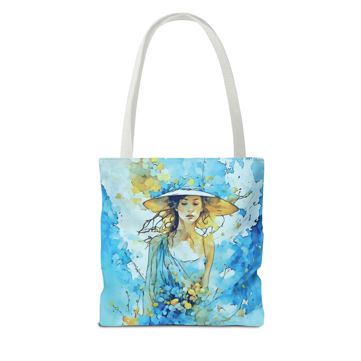 Tote Bag - Blue Summer Art Girl in Blue Dress and Hat